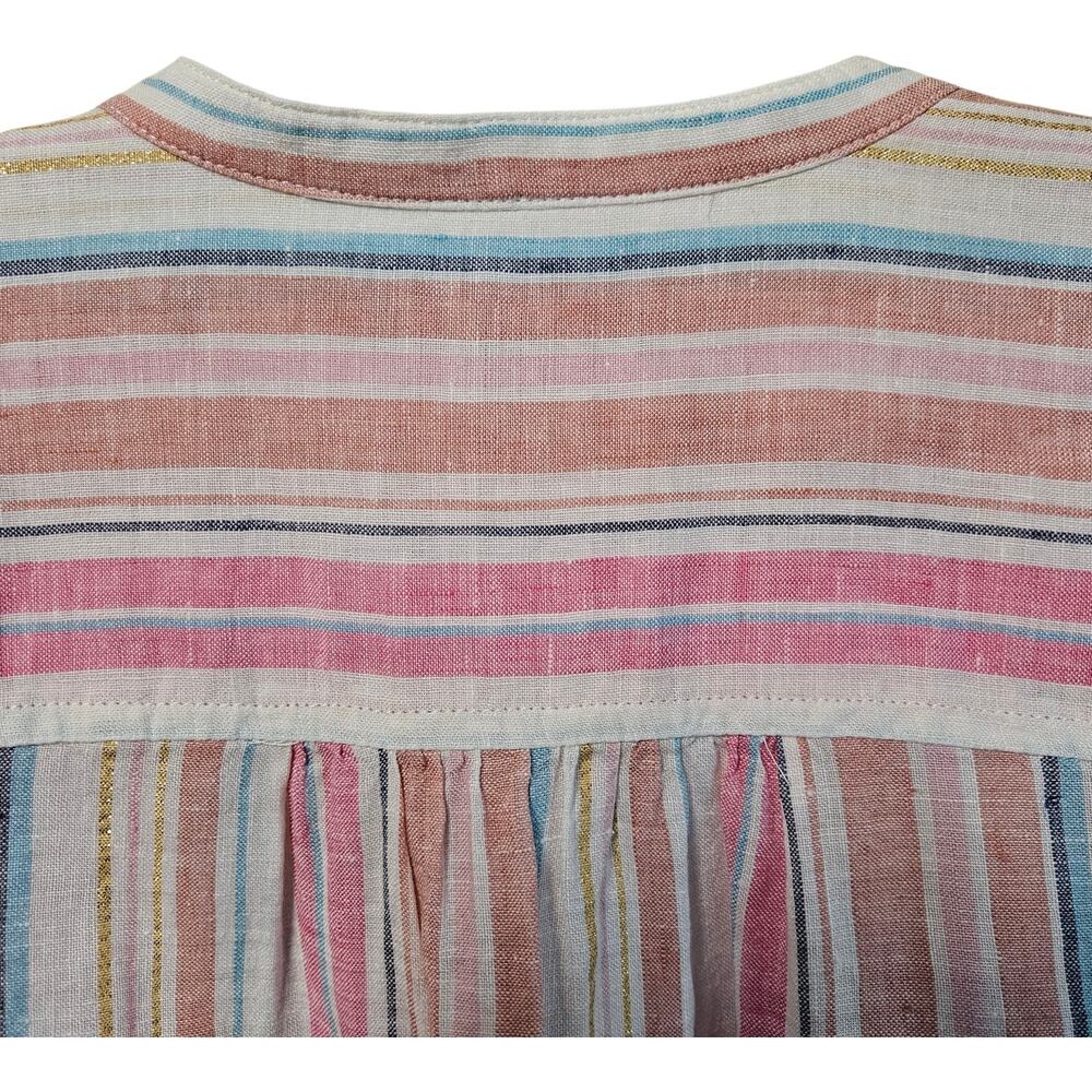 LANDS END Women L 14/16 Linen Tunic Blouse Pastel Vertical Striped Button Up 42" - Picture 5 of 7